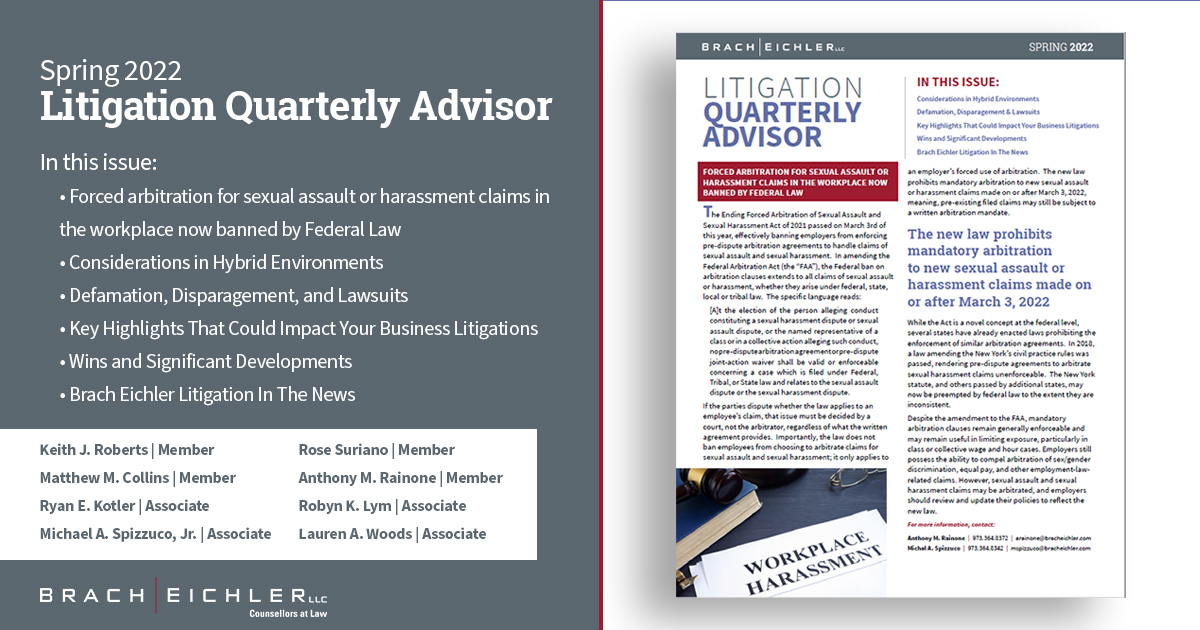 Litigation Quarterly Advisor - Spring 2022 - Brach Eichler