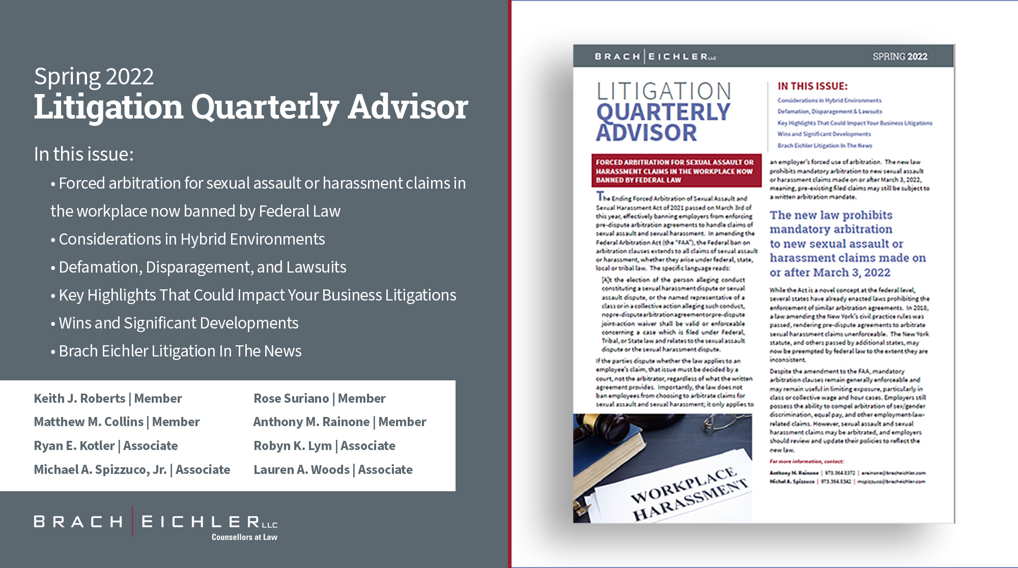 Litigation Quarterly Advisor – Spring 2022 | Brach Eichler