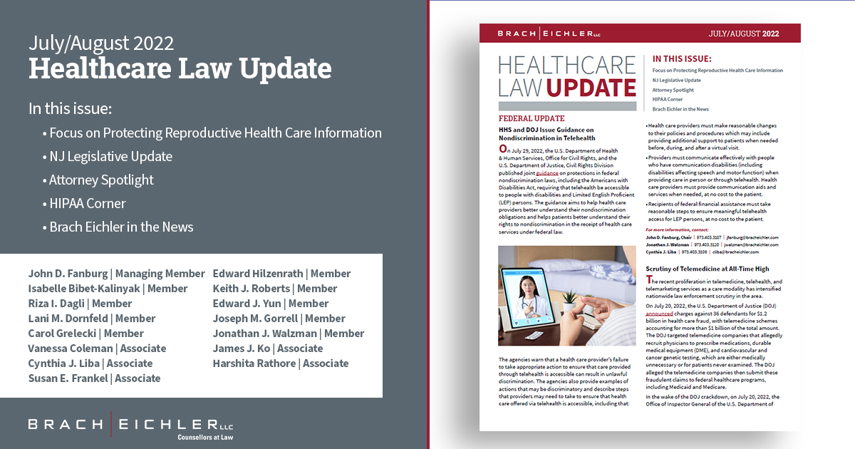Healthcare Law Update - July/August 2022 - Brach Eichler