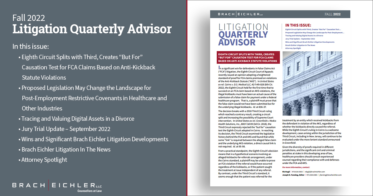 Brach Eichler - Litigation Quarterly Advisor - LQA Fall 2022