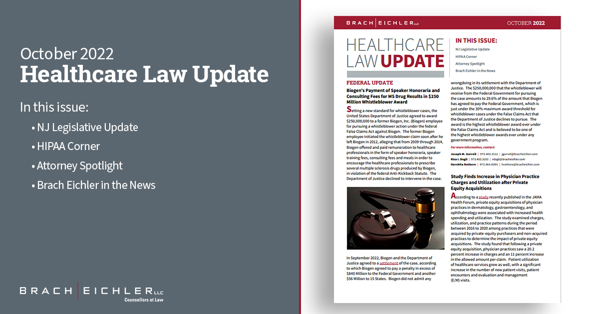 Healthcare Law Update - HLU - October 2022 - Brach Eichler