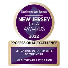 New Jersey Legal Awards 2022 Professional Excellence Litigation Departments of the Year Healthcare Litigation Award Badge