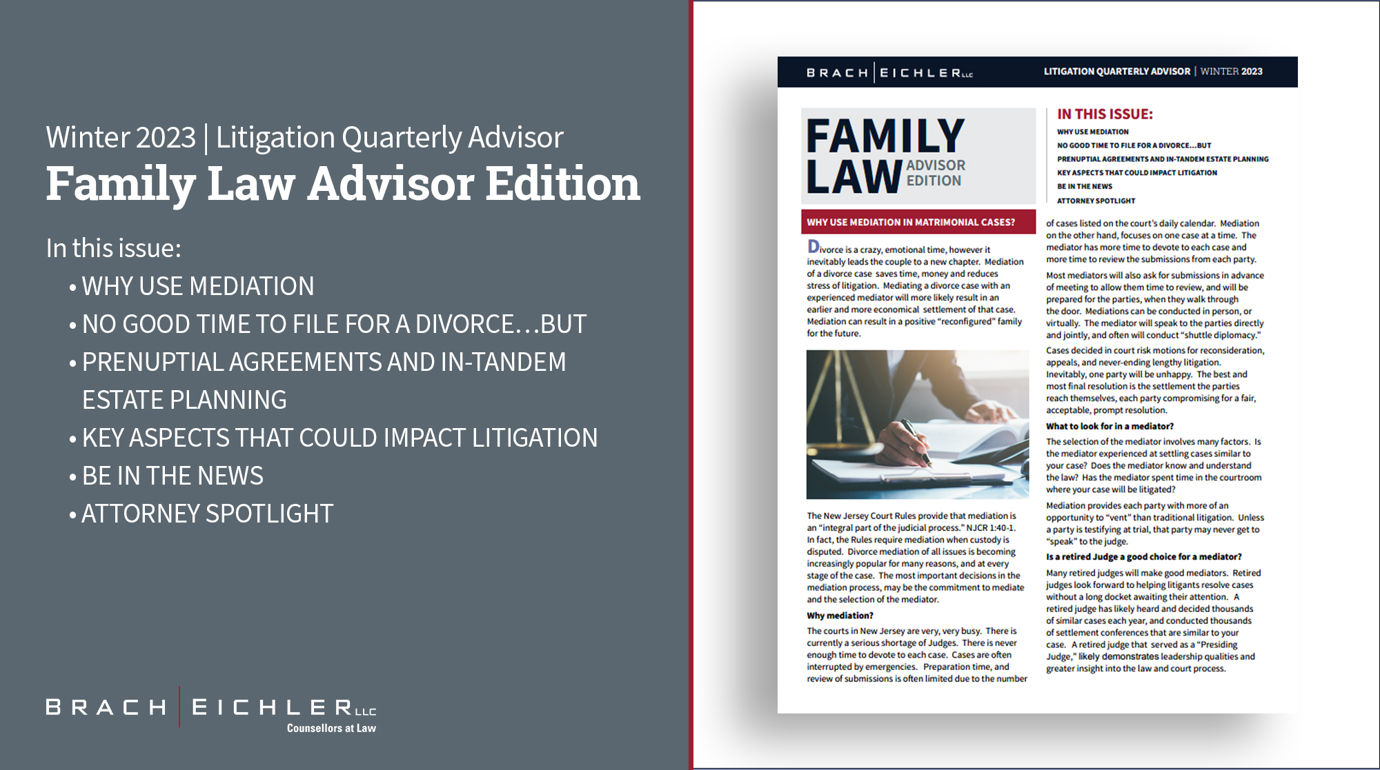 Litigation Quarterly Advisor - Family Law Advisor Edition - Winter 2023 - Brach Eichler