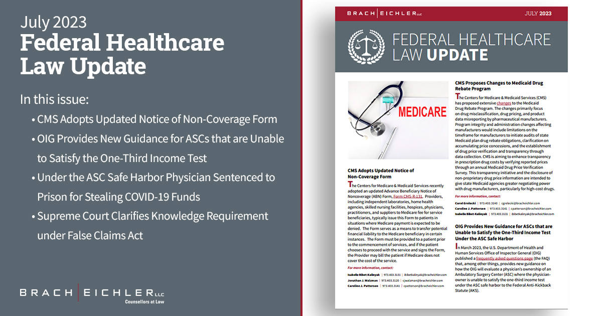 Federal healthcare Law update - July 2023 - Brach Eichler