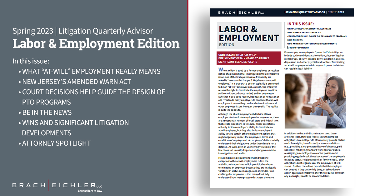 Litigation Quarterly Advisor - Labor & Employment Edition - Spring 2023 - Brach Eichler