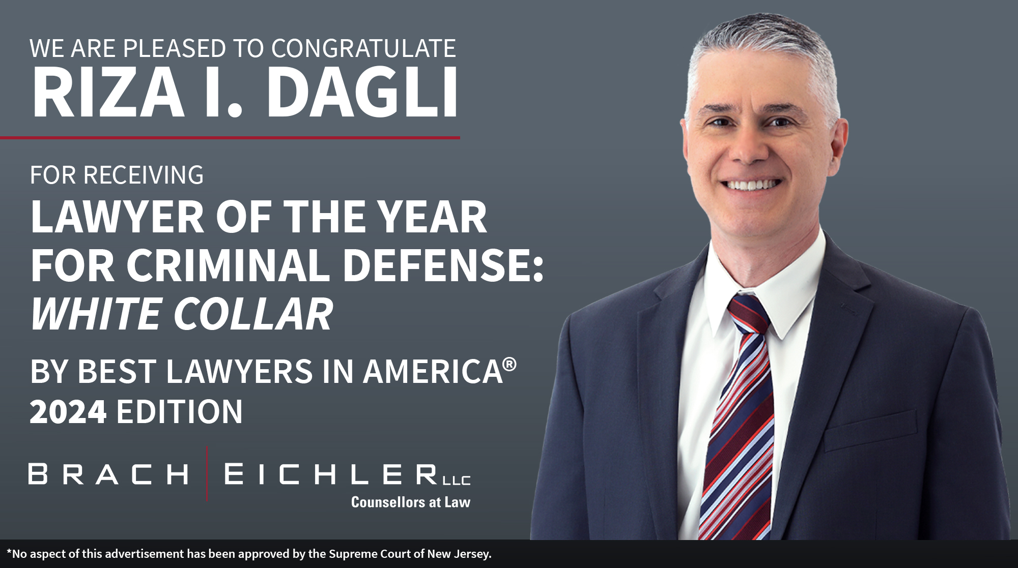 Riza Dagli - 2024 “Lawyer of the Year” for Criminal Defense, White-Collar in Newark by Best Lawyers