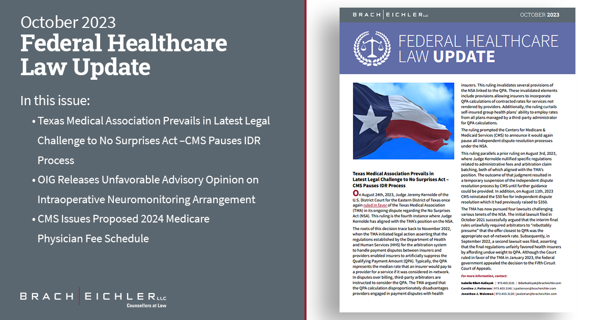 Federal Healthcare Law Update – October 2023 - Brach Eichler