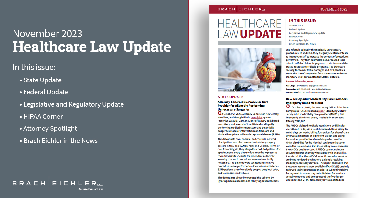 Healthcare Law Update - November 2023 - Brach Eichler