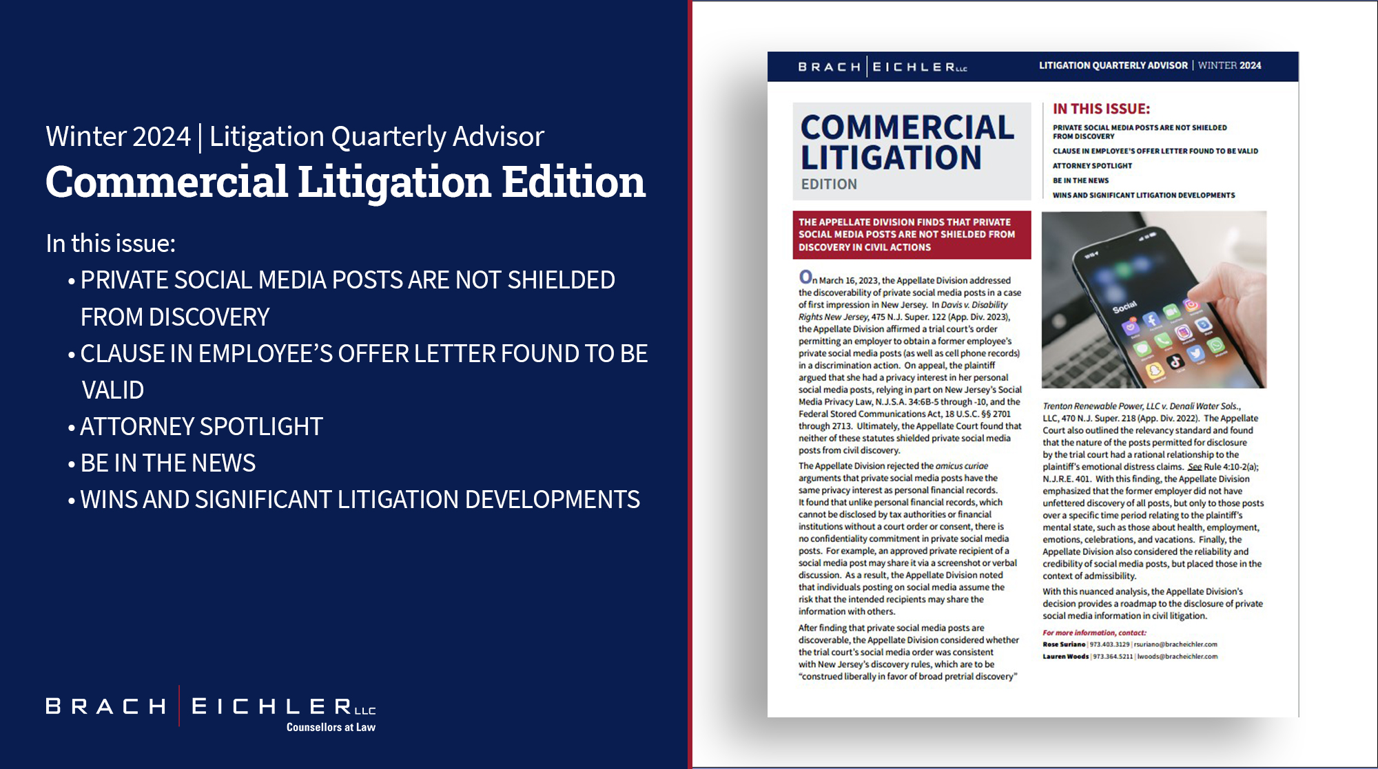 Litigation Quarterly Advisor - Winter 2024 - Commercial Litigation Edition - Brach Eichler