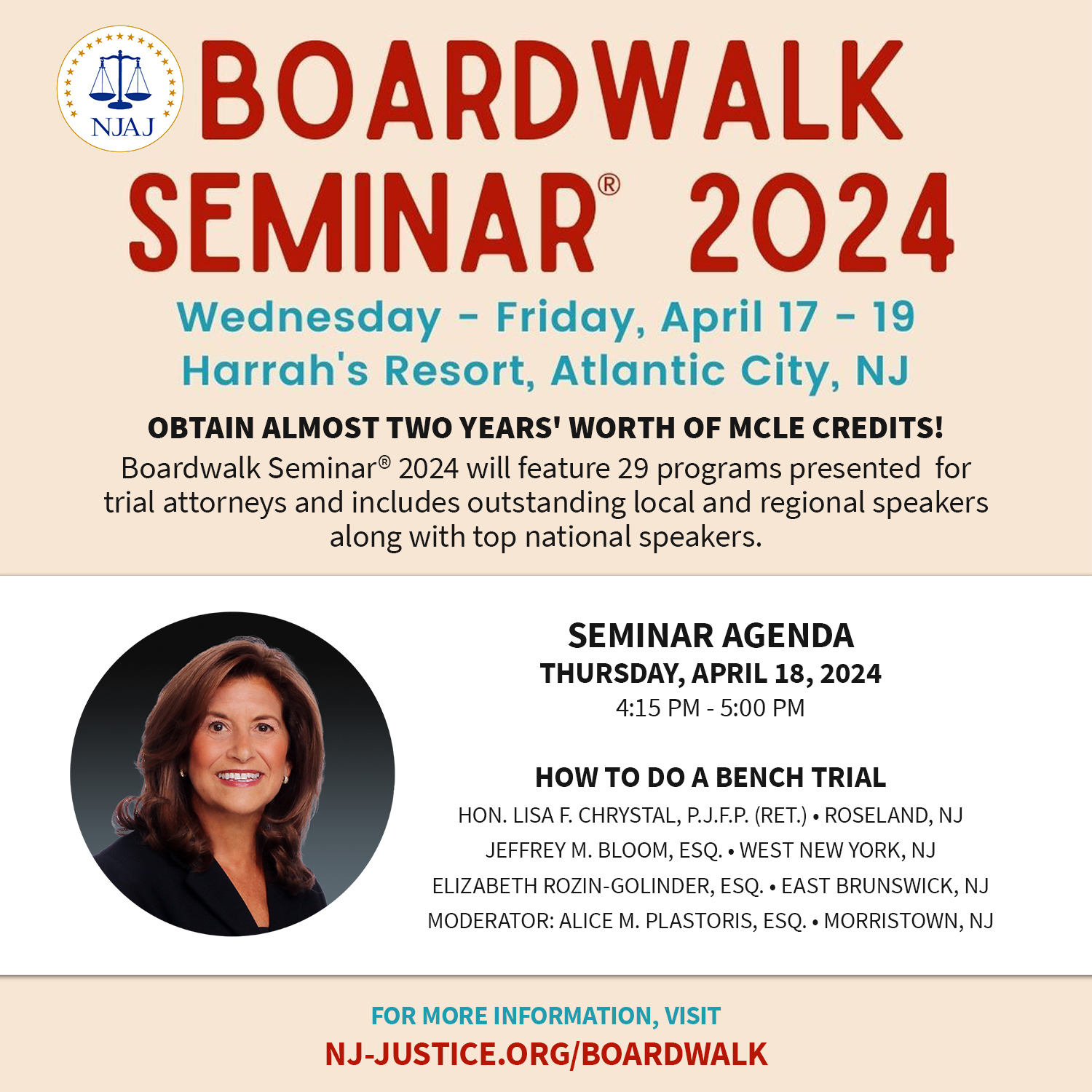 Boardwalk Seminar 2024 with Hon. Lisa F. Chrystal, P.J.F.P. (Ret.)