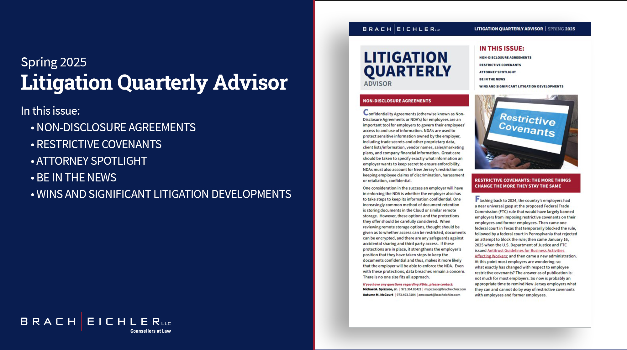 Litigation Quarterly Advisor - Spring 2025 - Brach Eichler