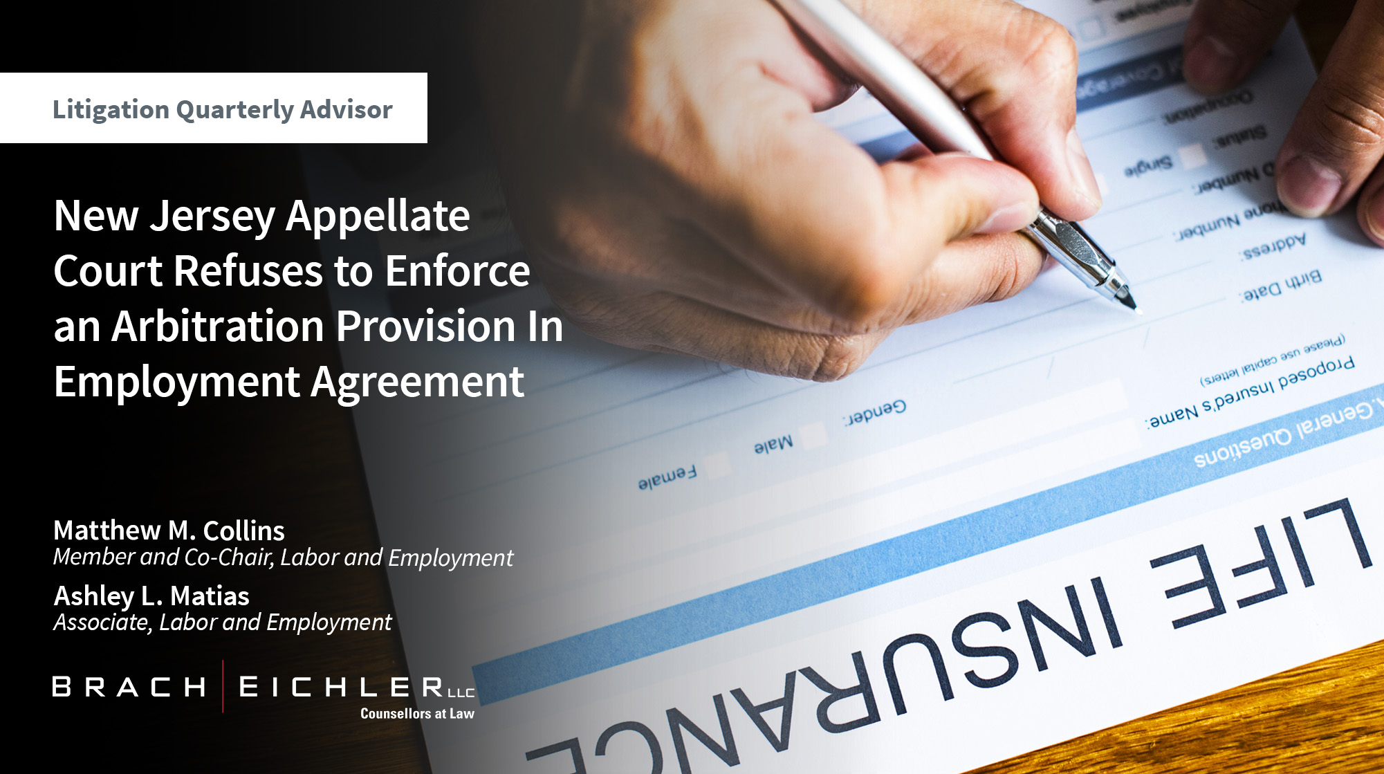 NEW JERSEY APPELLATE COURT REFUSES TO ENFORCE AN ARBITRATION PROVISION IN EMPLOYMENT AGREEMENT - Litigation Quarterly Advisor - Fall 2025 - Brach Eichler | Brach Eichler LLC NEW JERSEY APPELLATE COURT REFUSES TO ENFORCE AN ARBITRATION PROVISION IN EMPLOYMENT AGREEMENT - Litigation Quarterly Advisor - Fall 2025 - Brach Eichler