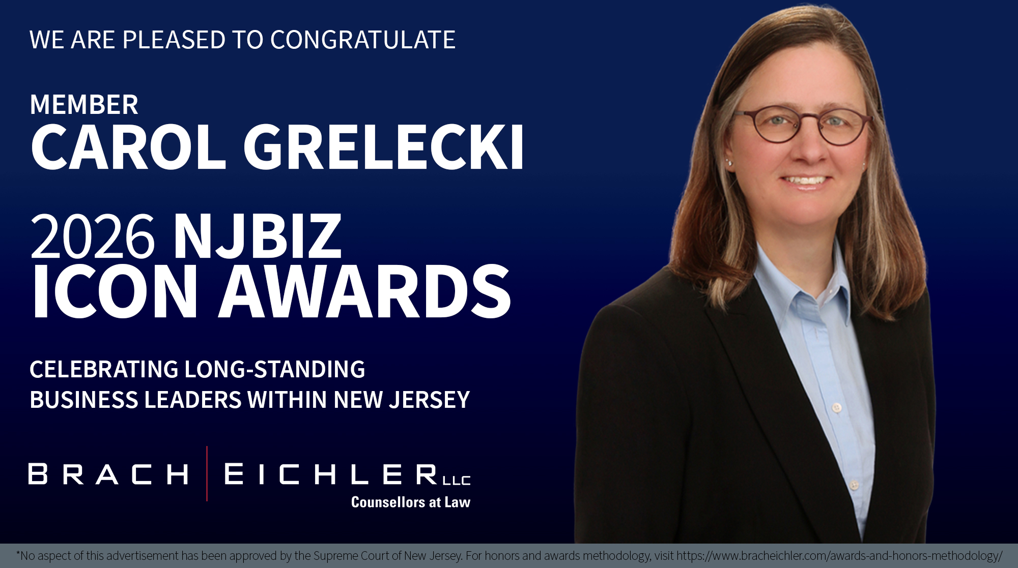 Carol Grelecki Selected as 2026 NJBIZ ICON Honoree