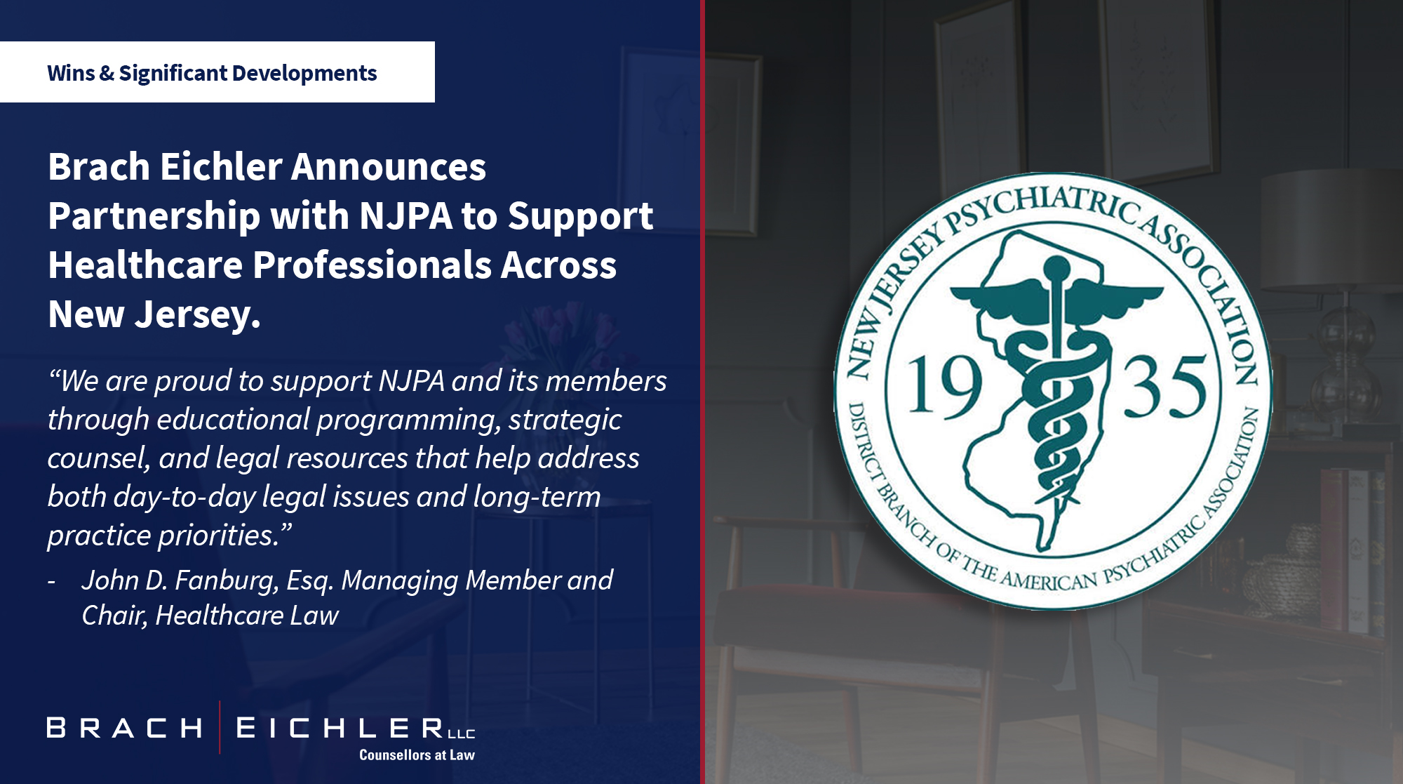 Brach Eichler Announces Partnership with NJPA to Support Healthcare Professionals Across New Jersey - July 2026 - Brach Eichler