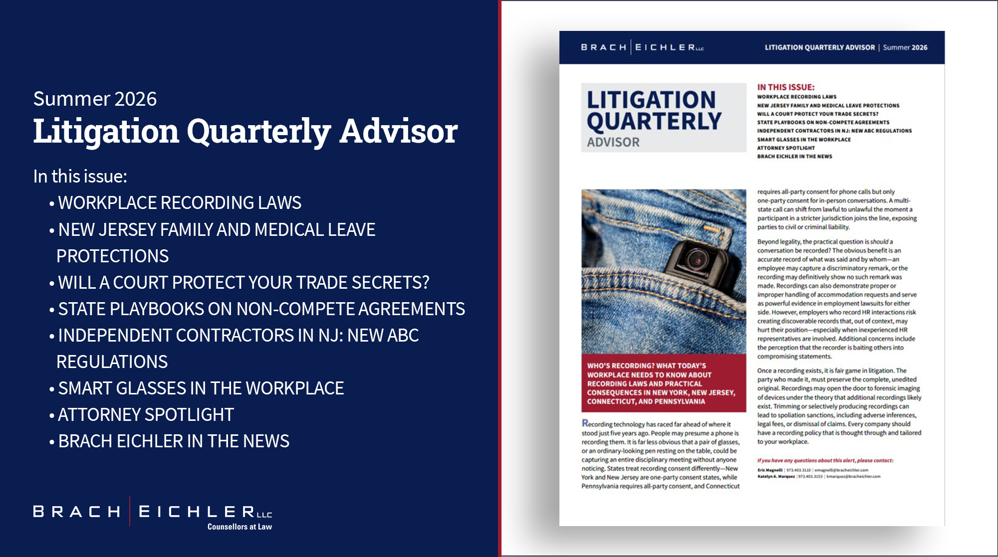 Litigation Quarterly Advisor – Summer 2026 | Brach Eichler