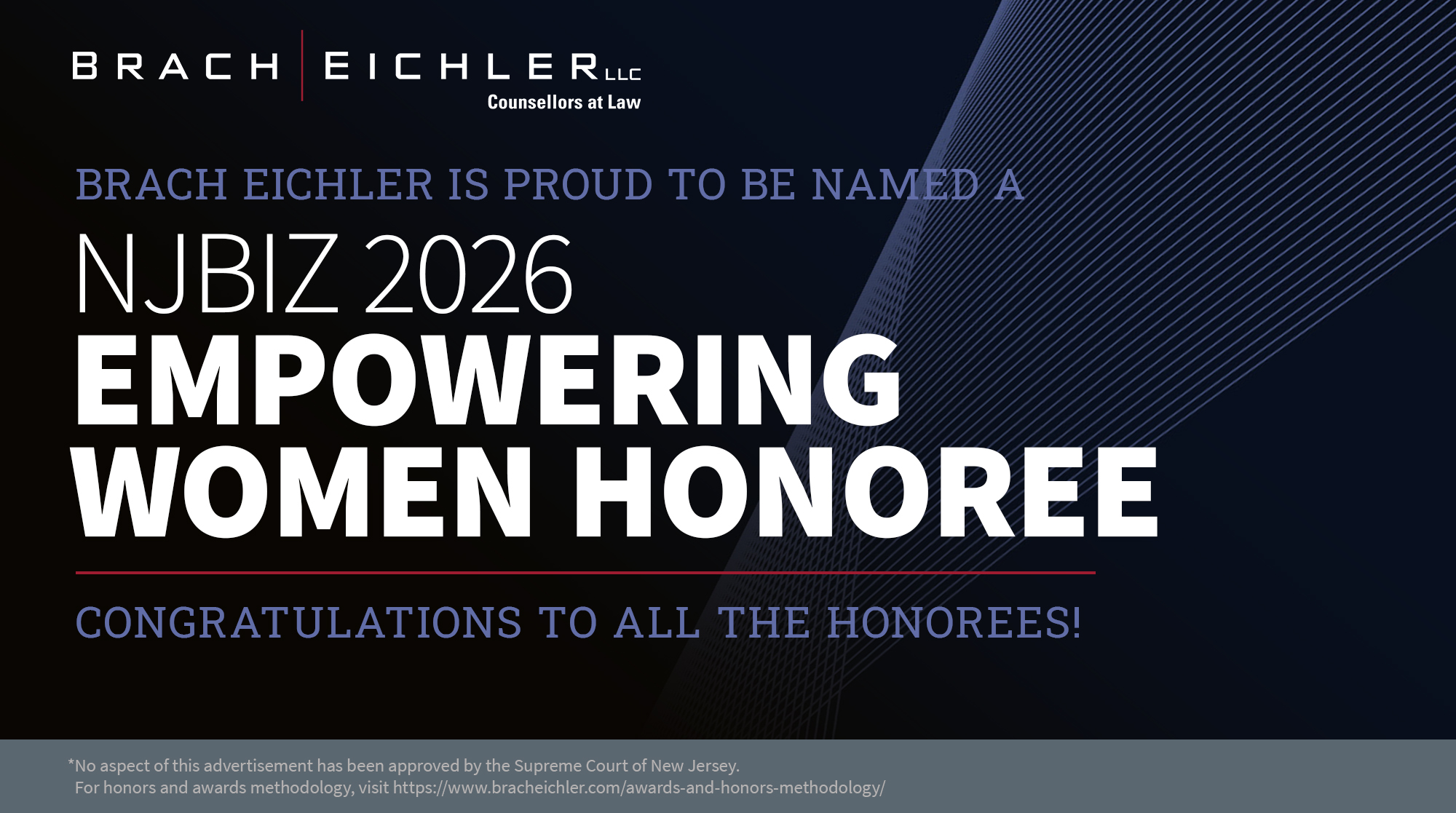 Brach Eichler Named a 2026 Empowering Women Honoree by NJBIZ | Brach Eichler LLC Brach Eichler Named a 2026 Empowering Women Honoree by NJBIZ